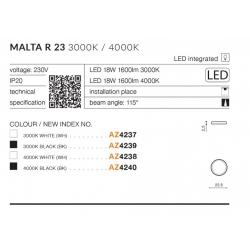MALTA R23 PLAFON BIAŁY 4000K    AZZARDO  		AZ4238