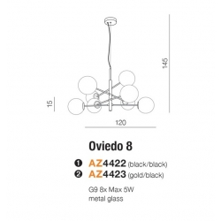 OVIEDO 8  LAMPA WISZĄCA ZŁOTA AZ4423    AZZARDO