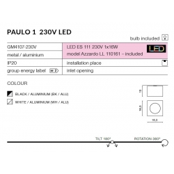 AZZARDO PAULO 1 BLACK / ALU 230V AZ0959